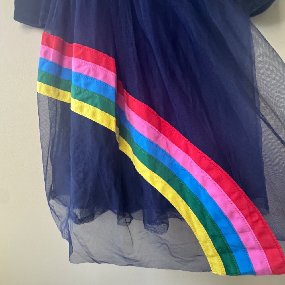 MINI BODEN Rainbow Tulle Dress Girls 9-10 140 NEW Blue Velour Applique Stars NWT - Picture 4 of 8